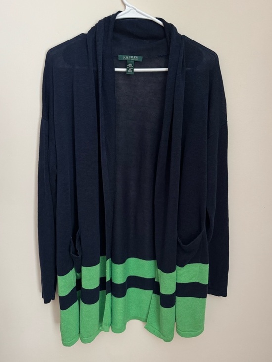 Lauren Ralph Lauren Sweaters - Lauren Ralph Lauren Linen Blend Border Stripe Cardigan Navy Green Size Large